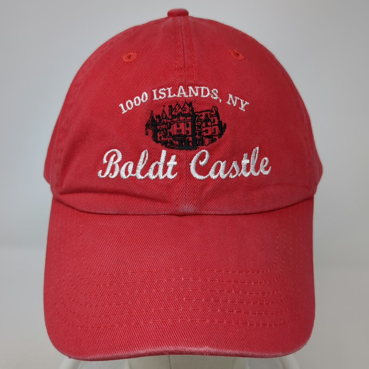 Red One Size Baseball Cap Hat 1000 Islands NY Boldt Castle Slideback Tourist