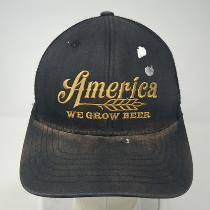 America We Grow Beer Snapback Trucker Hat Black One Size Mesh Back Rural Cloth