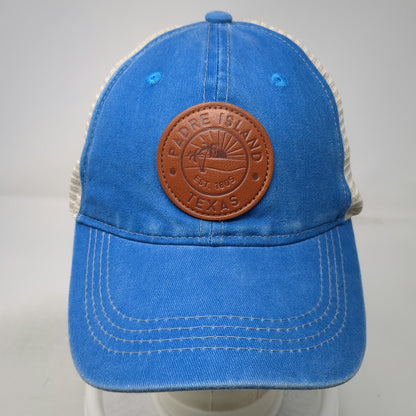Blue One Size Trucker Hat Padre Island Texas Leather Patch Mesh Sun Snapback