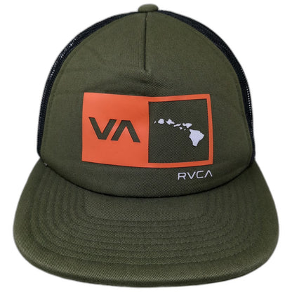 RVCA Trucker Hat Green OSFM Mesh Back Hawaii VA Logo Deep Fit Snapback Flat Brim
