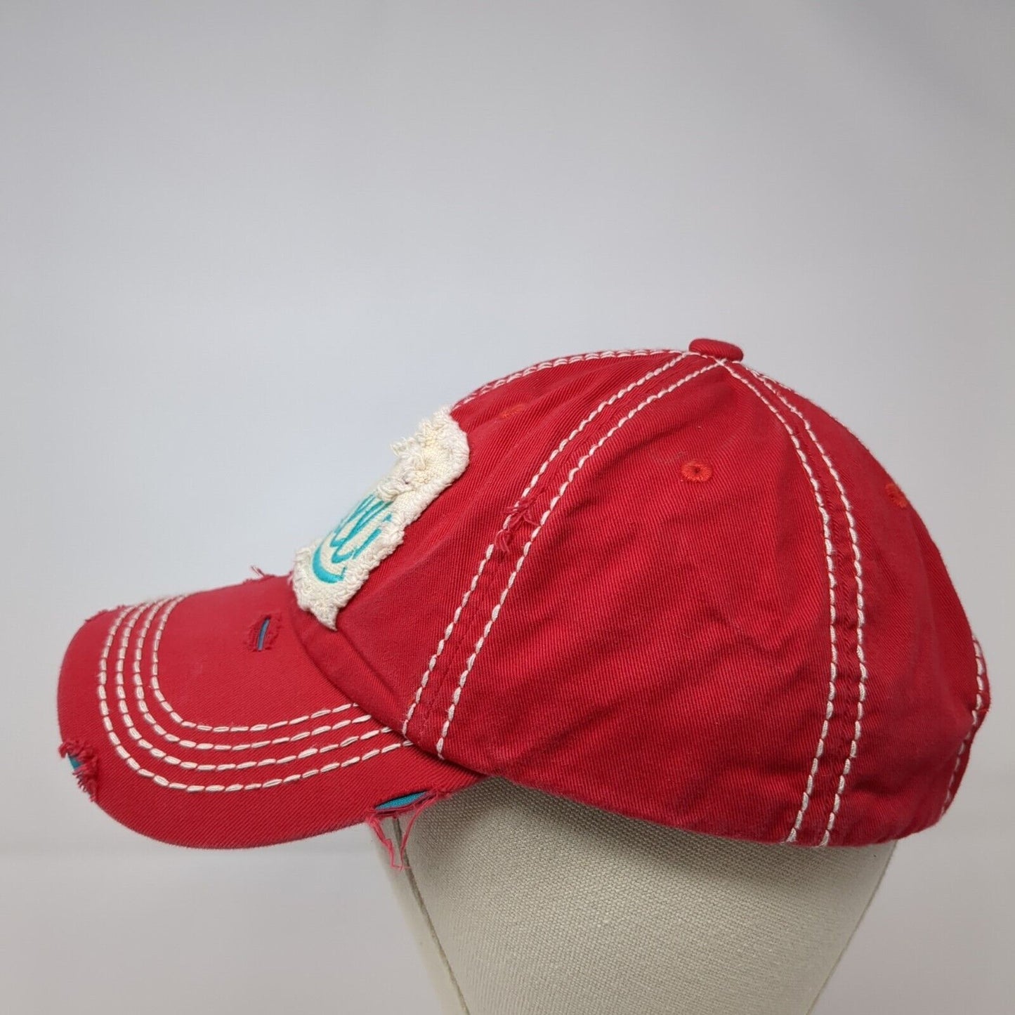 Hey Y'All Strapback Hat Red One Size Adjustable Embroidered Distressed Cotton