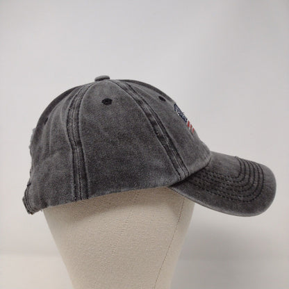 USA Flag Slideback Hat Gray OSFA Adjustable Embroidered Patriotic 6 Panel Cotton