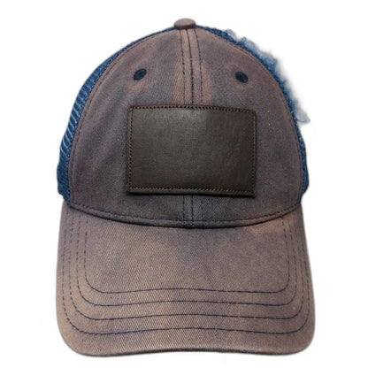 Pukka Trucker Hat Blue One Size Leather Patch Distressed Mesh Snapback Blank