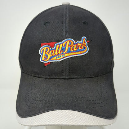 Ball Park Brand Hot Dog Logo Hat Black Baseball Cap One Size Strapback Gray Trim