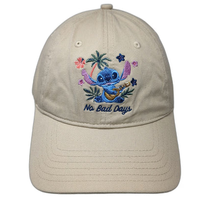 Disney Stitch No Bad Days Beige One Size Baseball Cap Hat Ukulele Embroidered
