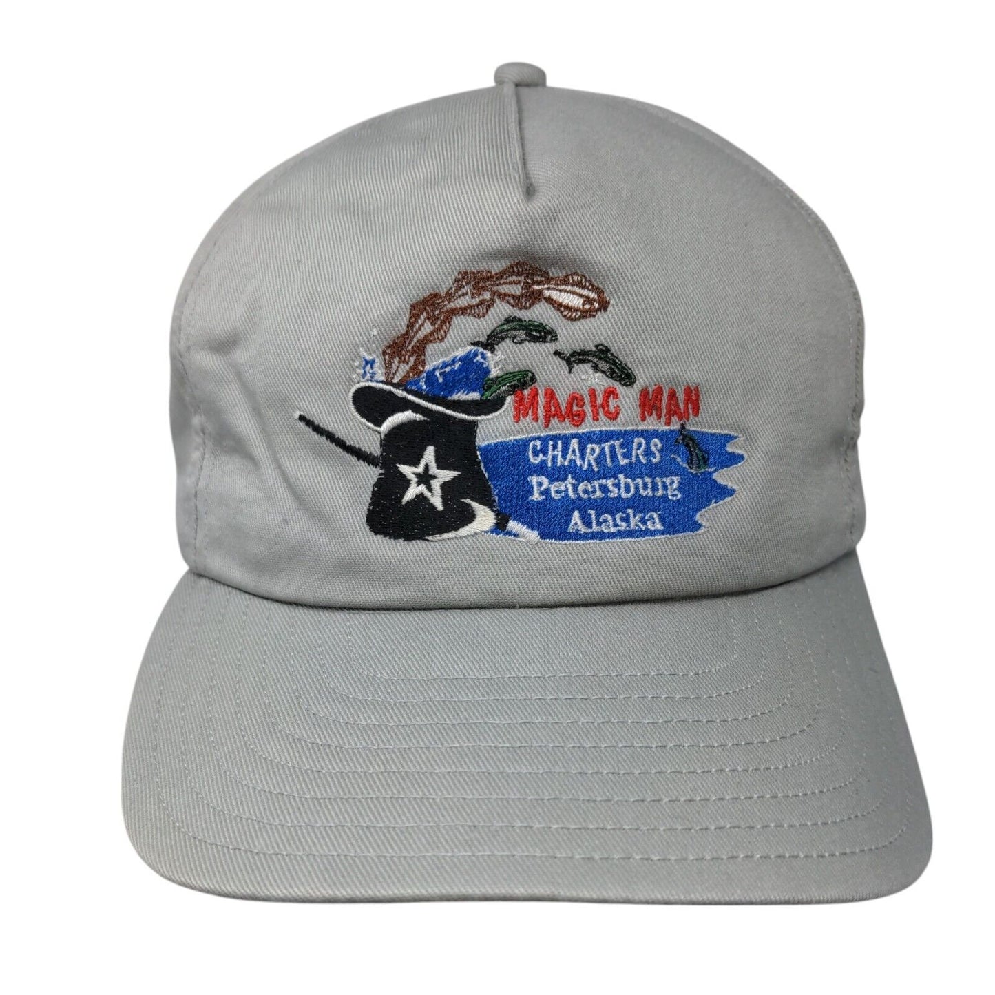 Magic Man Charters Petersburg Alaska Snapback Hat Gray OSFA Embroidered