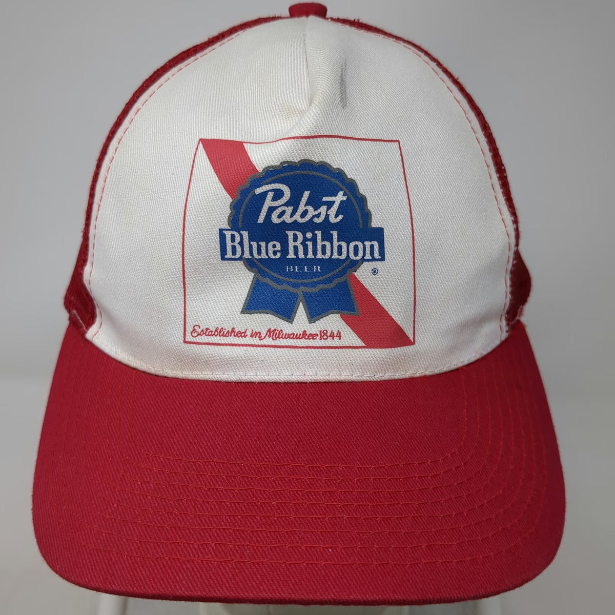 Pabst Blue Ribbon Trucker Hat Red One Size Beer Logo Mesh Snapback Milwaukee
