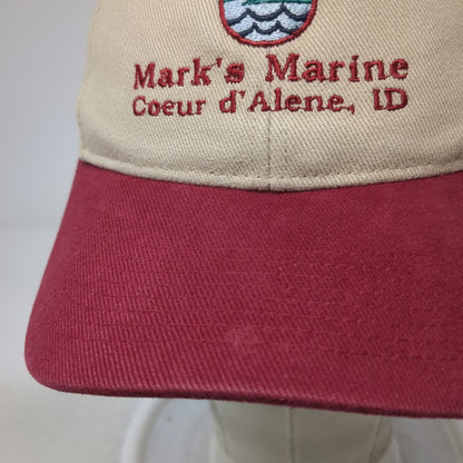 Falcon Baseball Cap Beige Red Mark's Marine Coeur d'Alene ID One Size Cotton Hat