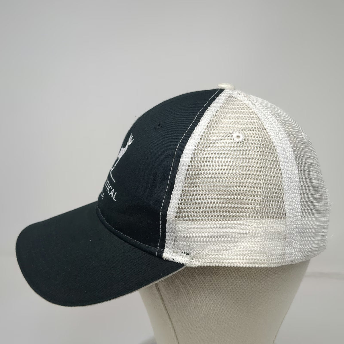 Baseball Cap Black White One Size Mesh Back Strapback Analytical Moose Hat