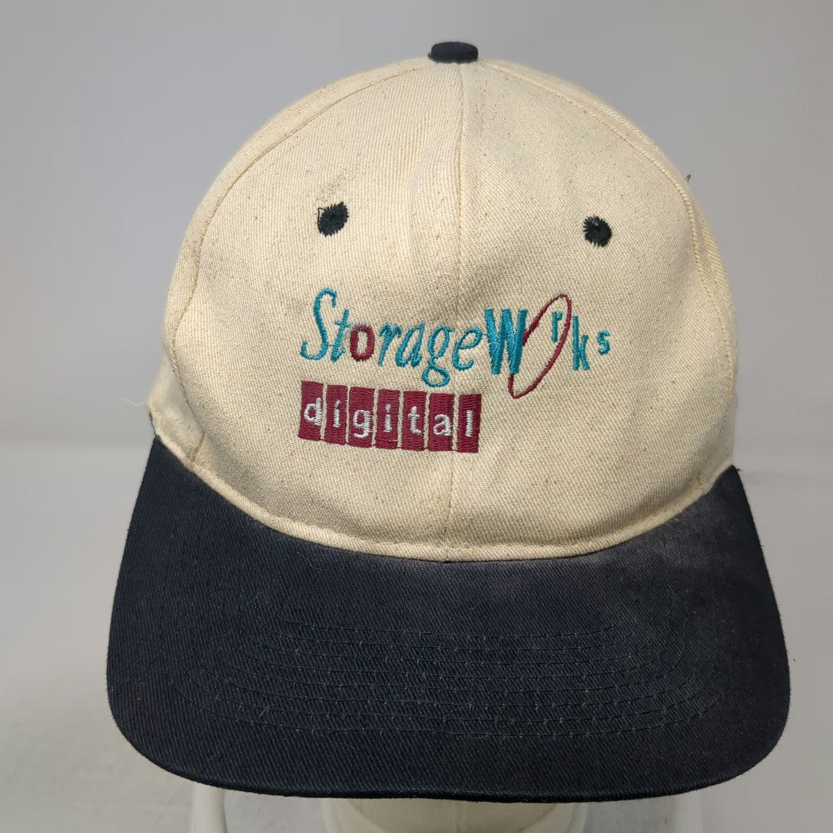 KC Snapback Beige Black One Size StorageWorks Digital Hat Green Underbrim Logo