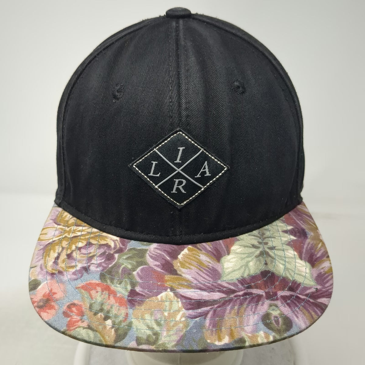 Lira Snapback Black One Size Floral Brim Diamond Patch Graphic Adjustable Hat