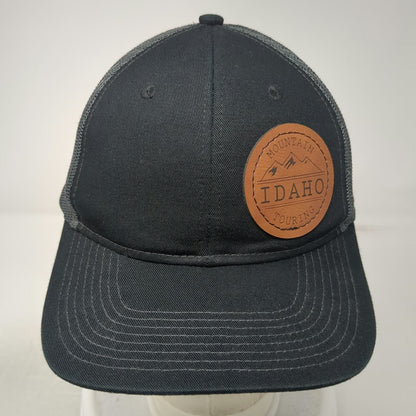 Port Authority Trucker Hat Black One Size Leather Patch Mountain Idaho Snapback