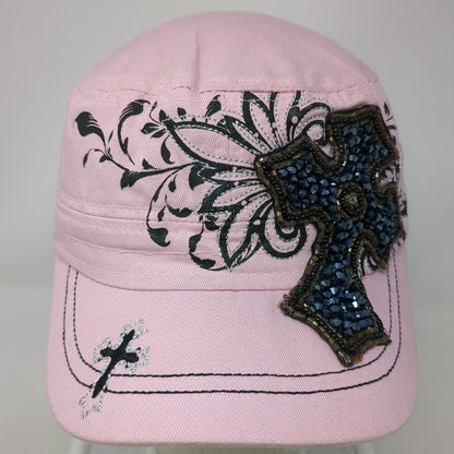 Kbethos Army Cap Pink One Size Beaded Cross Floral Glitter Cotton Adjustable Hat