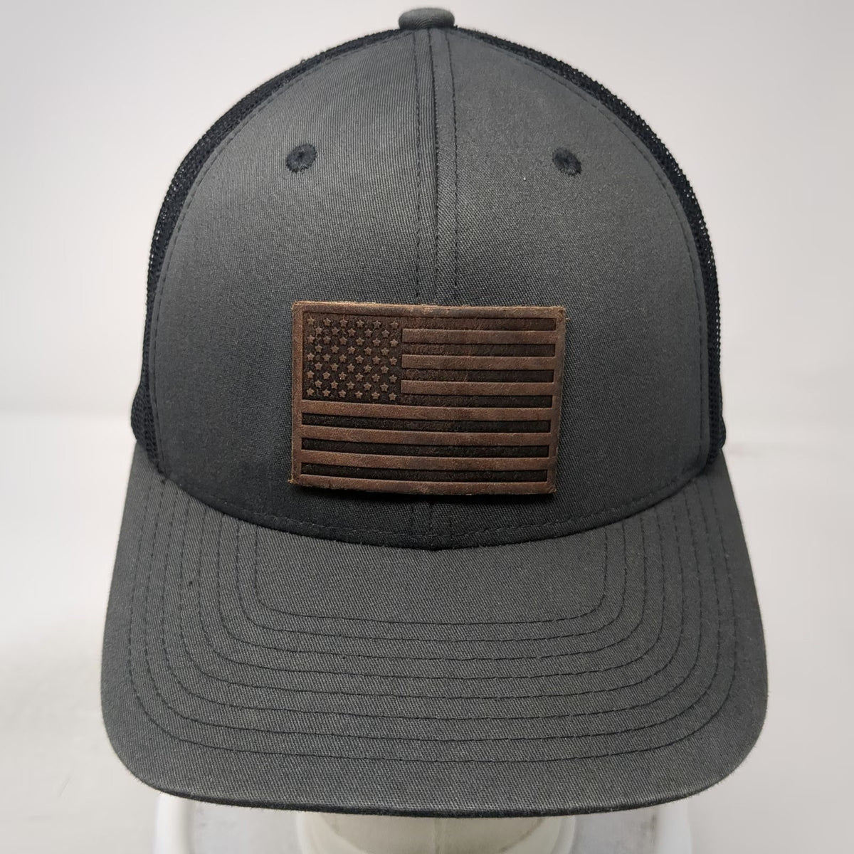 Yupoong Trucker Hat Gray One Size Mesh Back Snapback American Flag Patch