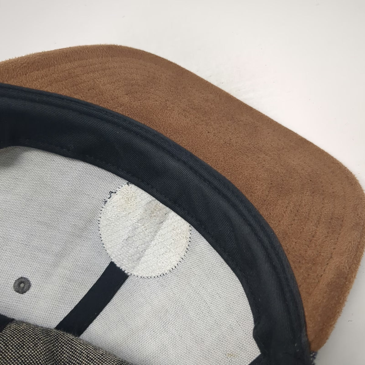 Brixton Snapback Hat Blue Brown One Size Denim Suede Flat Brim Logo Patch