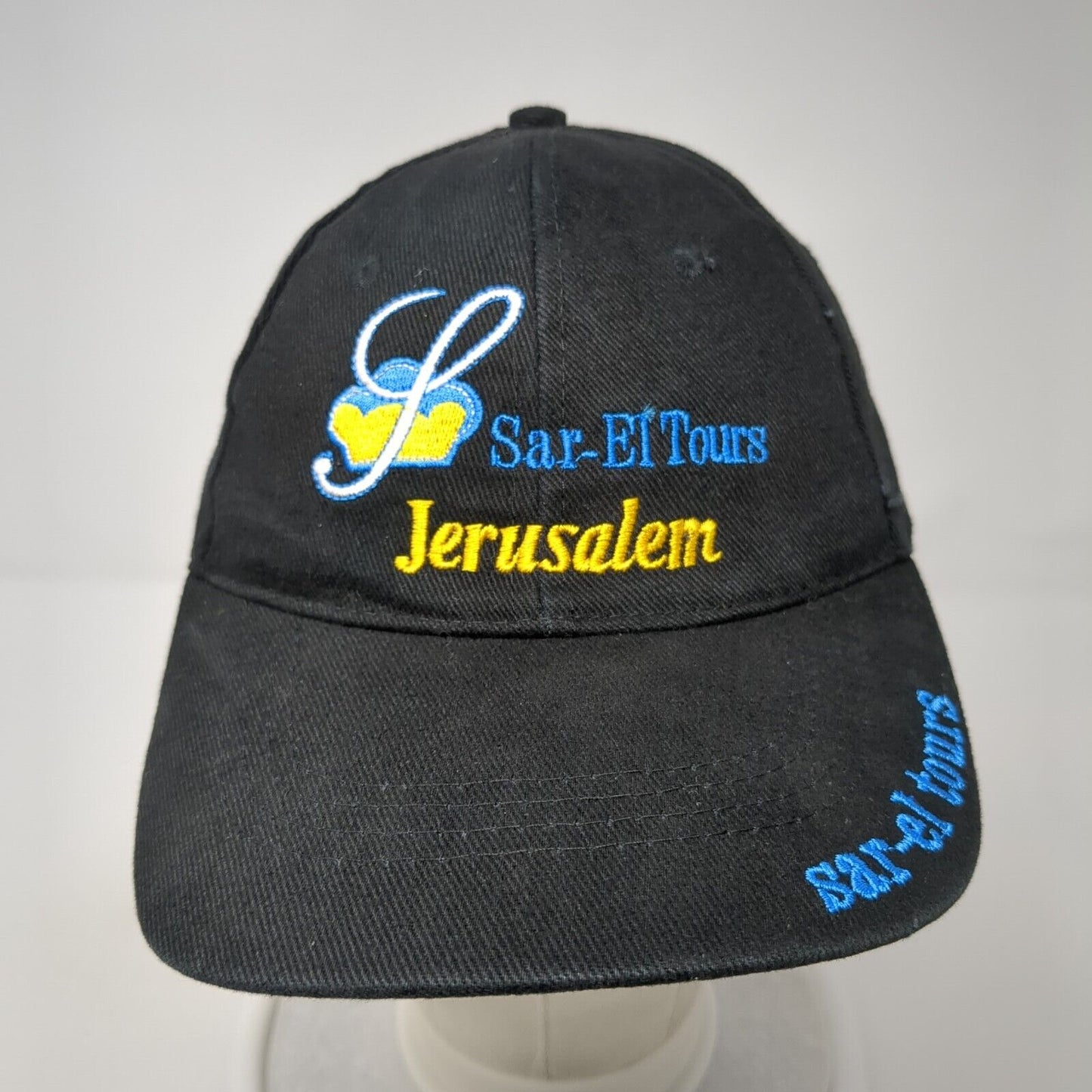 Sar-El Tours Jerusalem Strapback Hat Black One Size Adjustable Embroidered