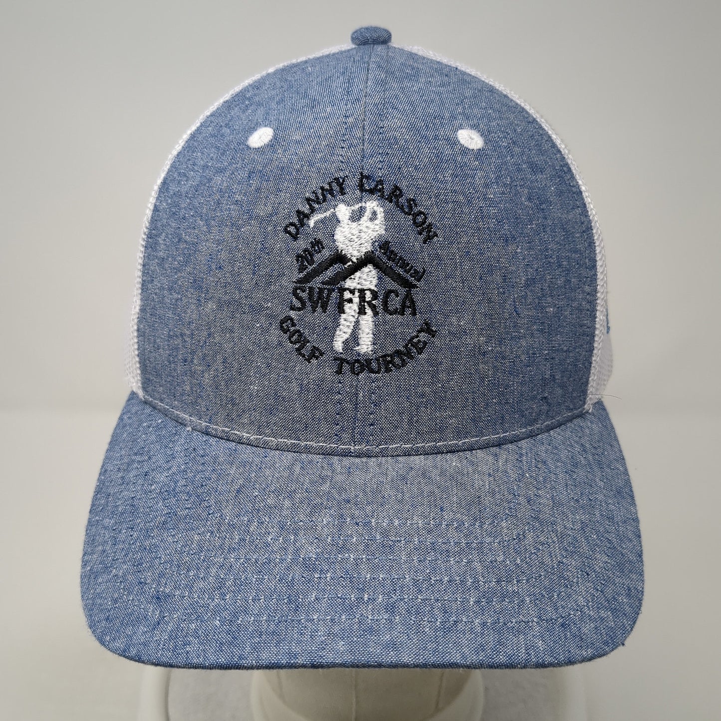 Danny Carson Golf Tourney Snapback Trucker Hat Blue One Size Mesh Back