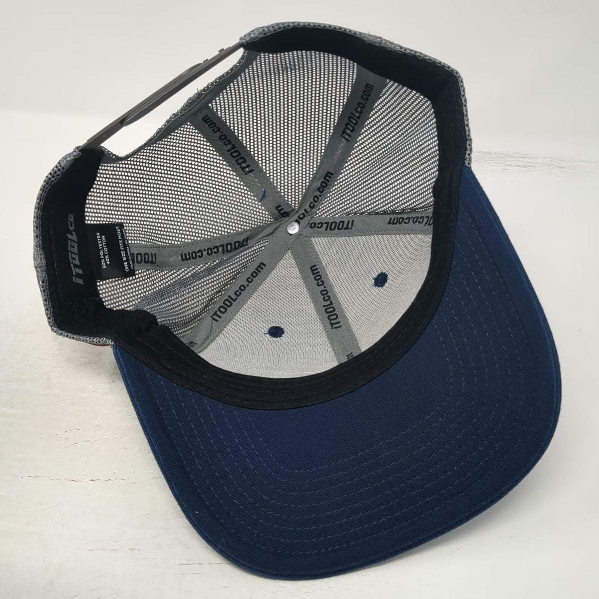 iTOOLco Trucker Hat Blue One Size Leather Patch Mesh Back Snapback USA Tag