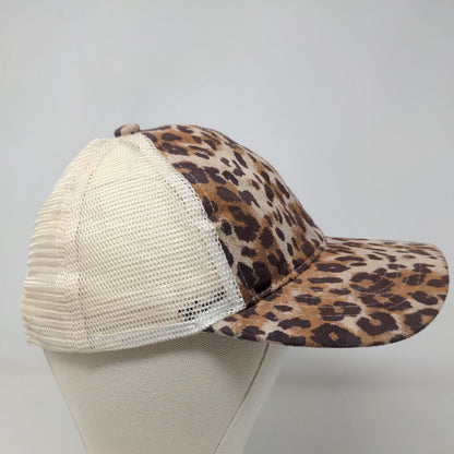 C.C. Women's Strapback Mesh Back Hat Multicolor Leopard Pattern Ponytail Hole