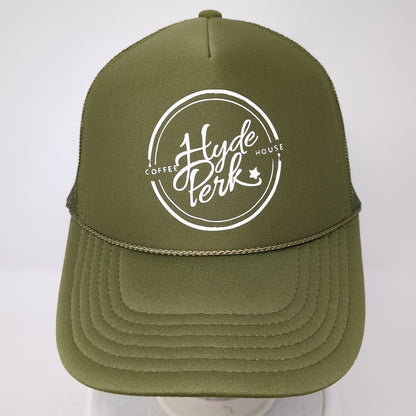 Hyde Perk Coffee House Snapback Rope Trucker Hat Green One Size Mesh Back
