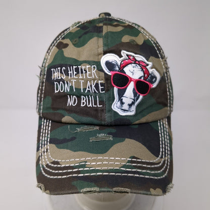 This Heifer Don't Take No Bull Strapback Hat Camouflage OS Distressed KB ETHOS