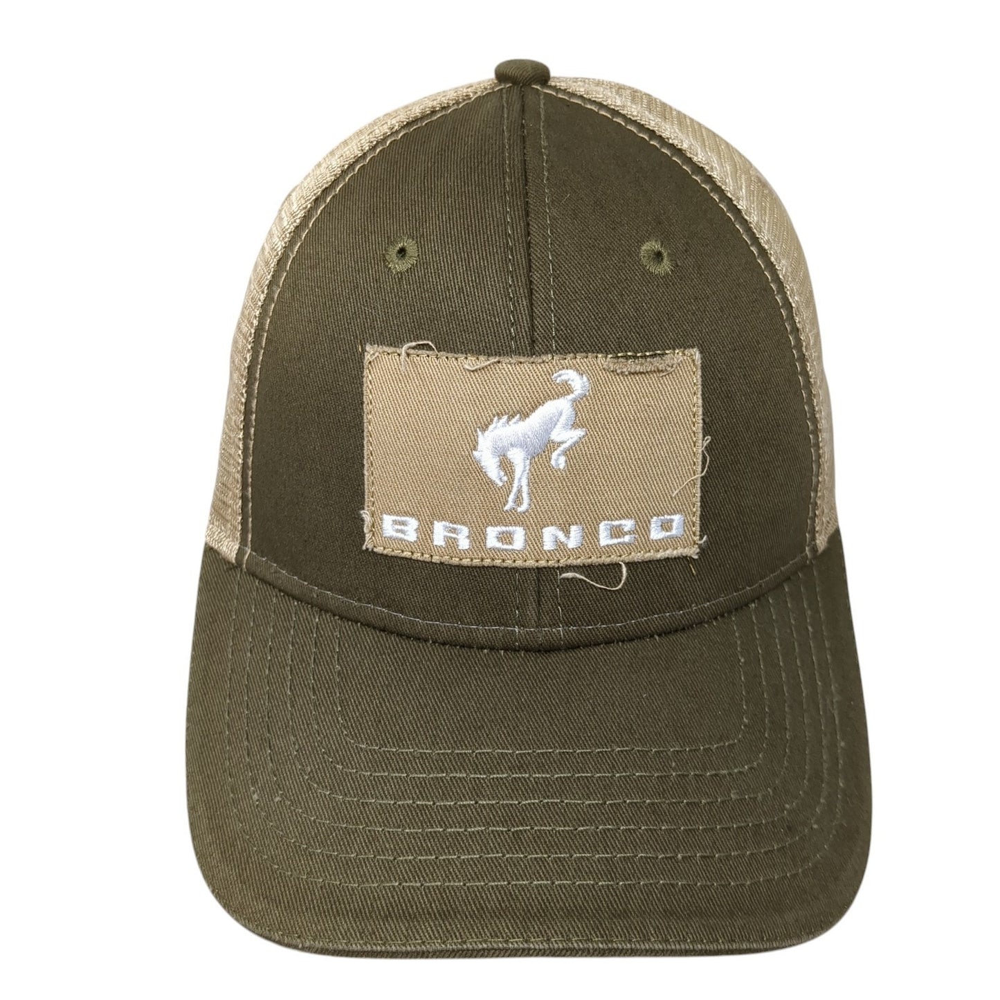 Bronco Patch Snapback Mesh Back Trucker Hat Brown One Size Adjustable