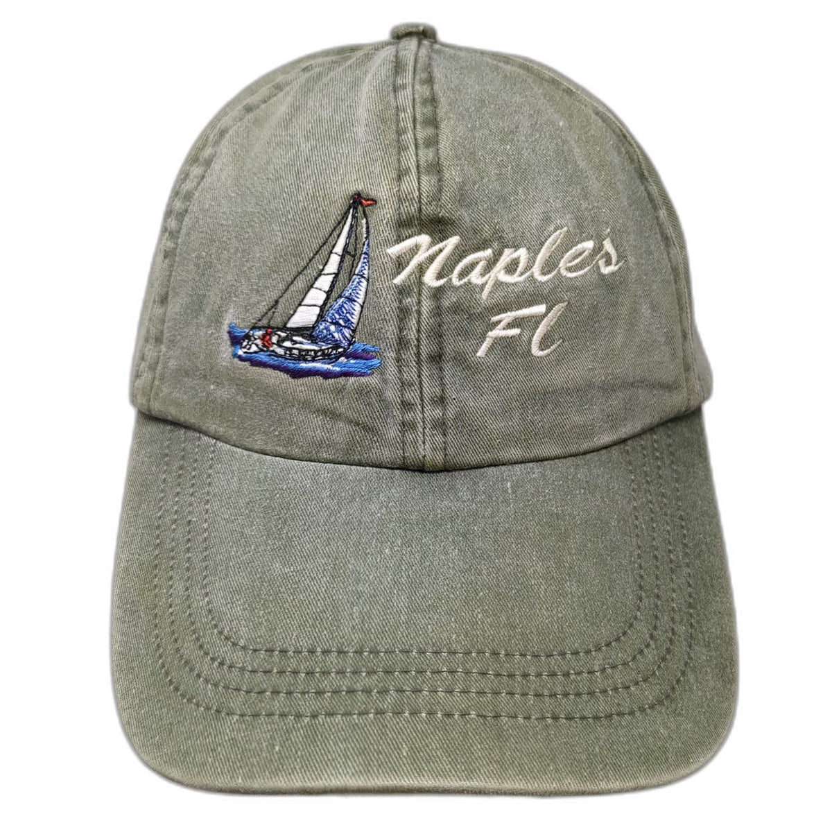 JHATS Naples Florida Sailboat Green One Size Baseball Cap Strapback Nautical Hat