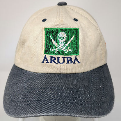 Aruba Pirate Flag Baseball Cap Beige Blue One Size Fish Skeleton Caribbean Hat