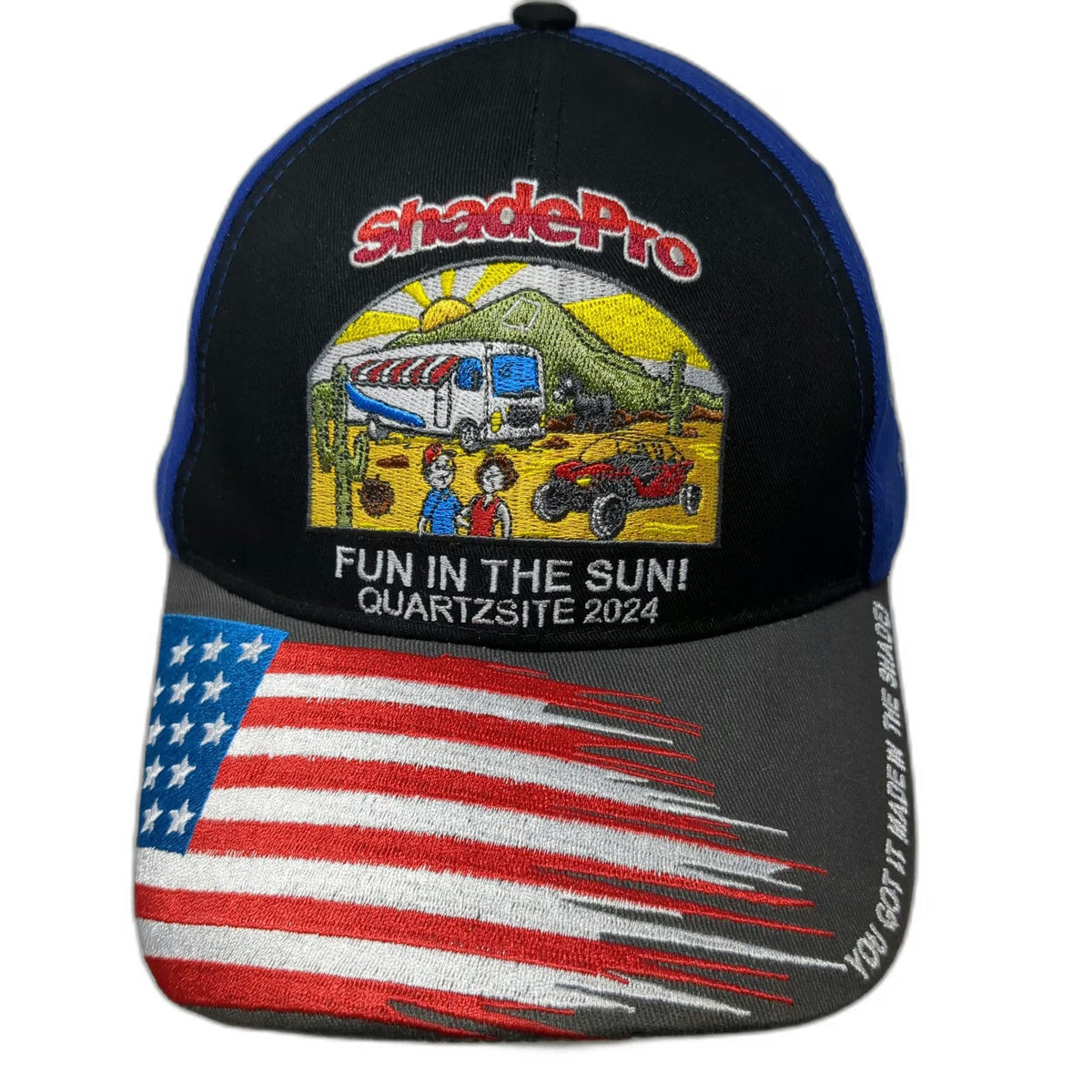 ShadePro Baseball Cap Blue Black Gray One Size American Flag Quartzsite RV Hat