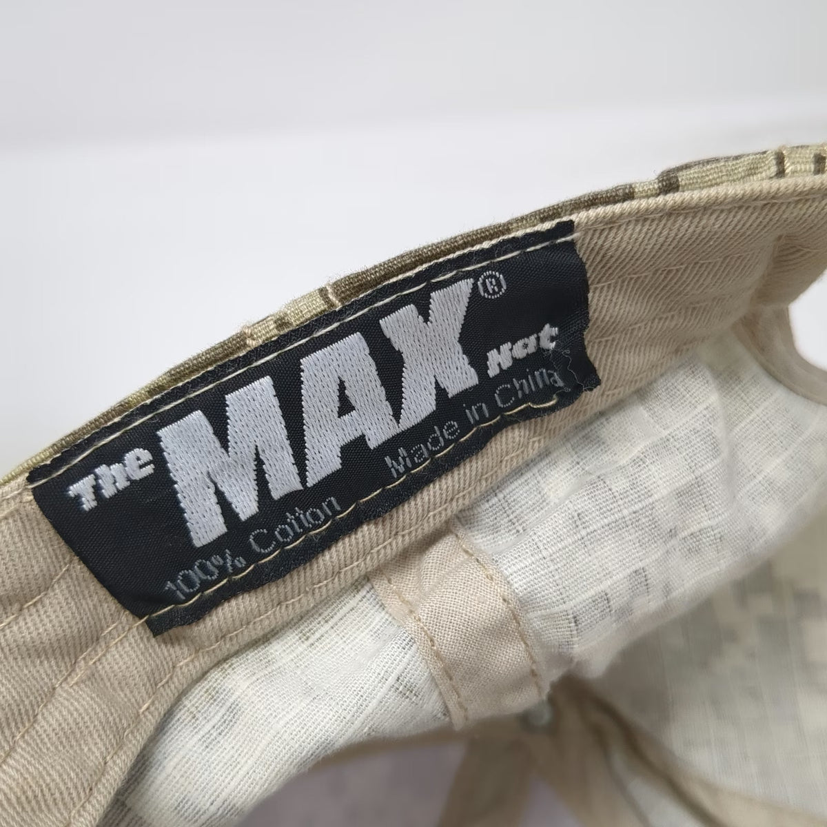 The MAX Hat Baseball Cap Beige One Size Camo Mawk Industries Embroidered Logo