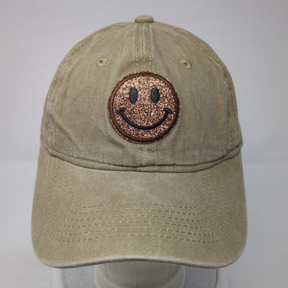 Glitter Smiley Face Slideback Baseball Cap Brown One Size Adjustable Embroidered