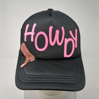 Howdy Snapback Trucker Hat Black One Size Adjustable Embroidered Mesh Back