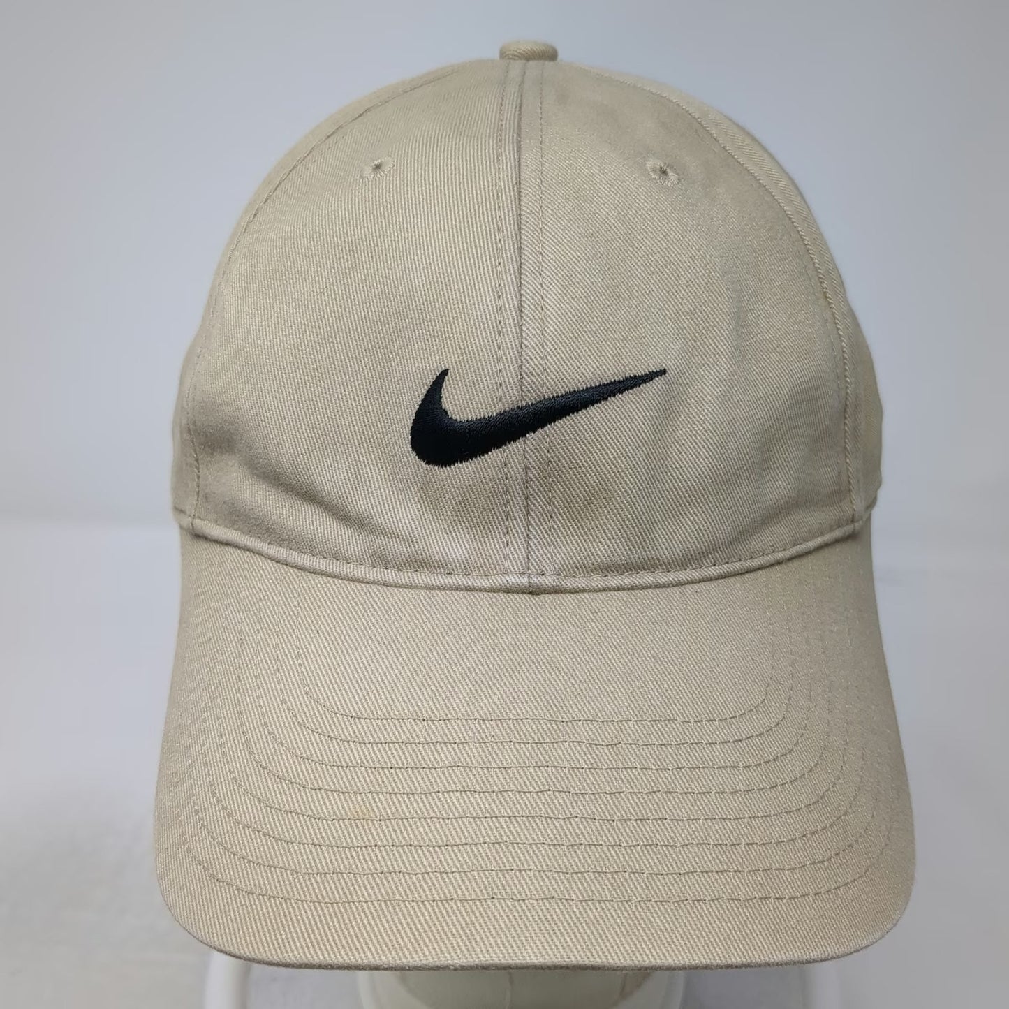Nike Baseball Cap Beige Black Strapback Embroidered Swoosh Hat Vintage Grey Tag