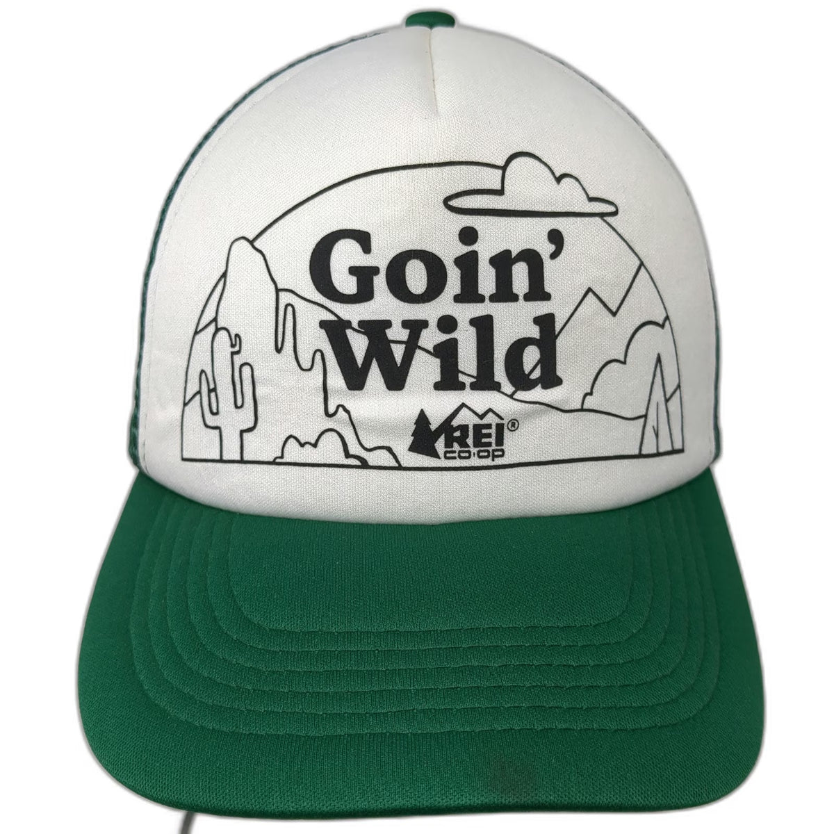 REI Co-op Trucker Hat Green OSFM Goin Wild Landscape Mesh Snapback Hiking Trip