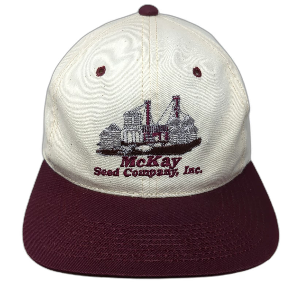Headliner Baseball Cap White Red One Size McKay Seed Company Inc Agriculture Hat