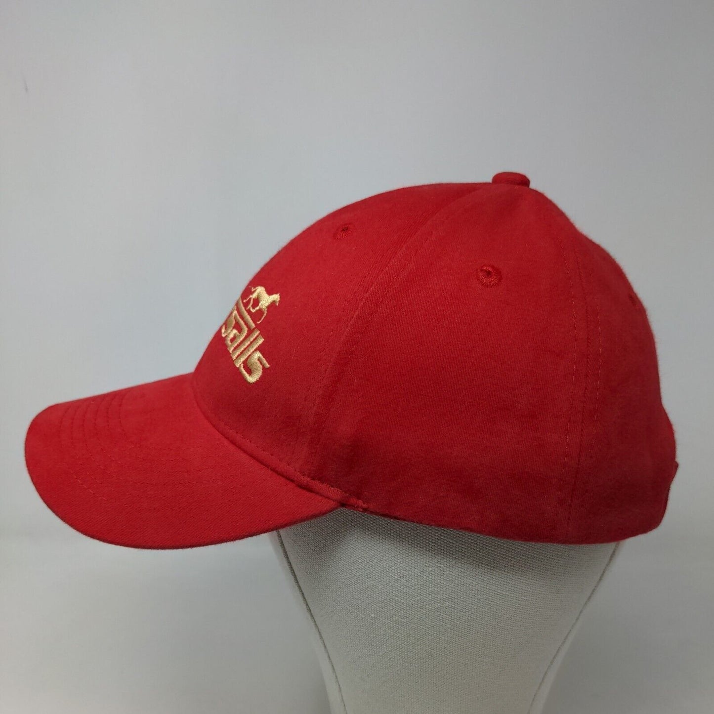 Tattersalls Men's Strapback Hat Red Embroidered Horse Auction Logo Cotton