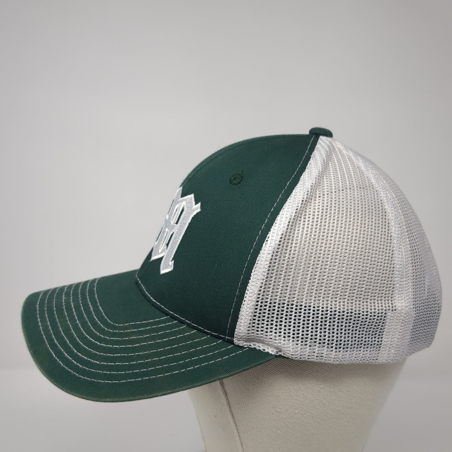 Old English M Snapback Mesh Back Trucker Hat Green One Size Adjustable