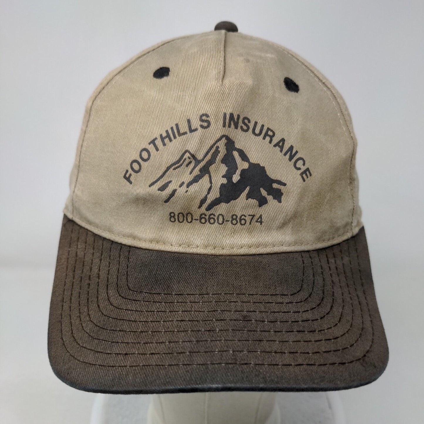 Foothills Insurance Snapback Hat Tan OSFA Adjustable Vented Holes Cobra