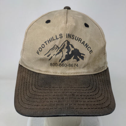 Foothills Insurance Snapback Hat Tan OSFA Adjustable Vented Holes Cobra