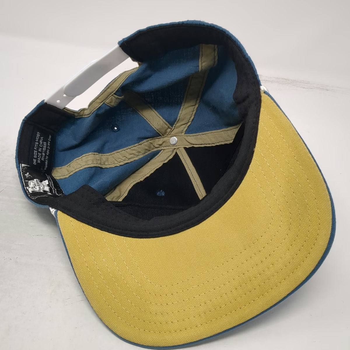 Pabst Blue Ribbon 5 Panel Hat One Size Snapback Rope White Beer Logo Gold Brim