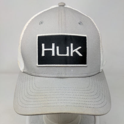 Huk Fitted Trucker Hat Gray L/XL Embroidered Breathable Mesh Back 6 Panel Fish