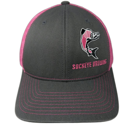Richardson Trucker Hat Gray Pink One Size Sockeye Brewing Salmon Mesh Snapback
