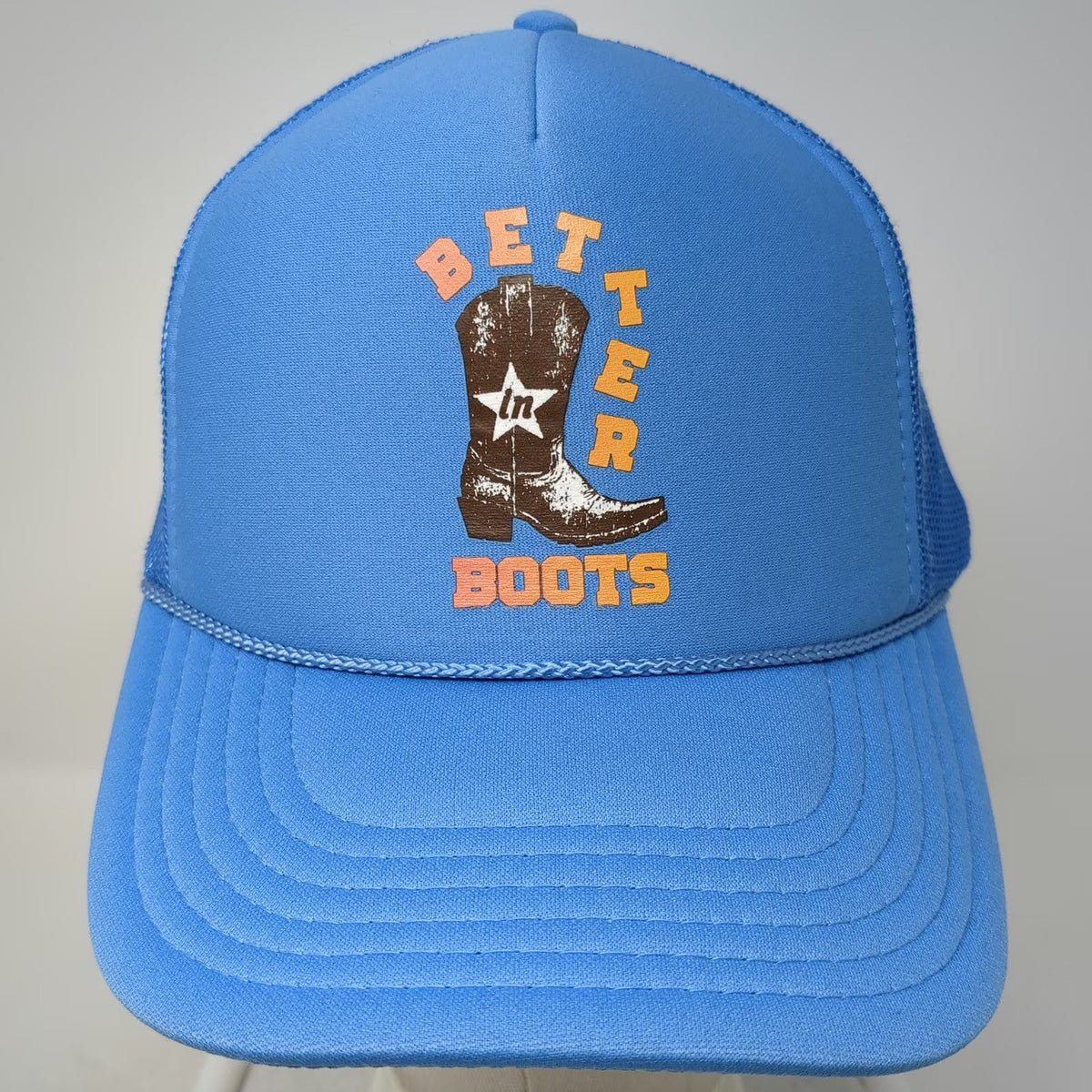 Otto Trucker Hat Blue OSFM Thomas Rhett Better In Boots Cowboy Boot Mesh Rope