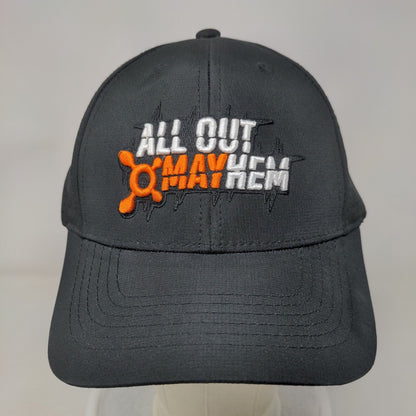 All Out Mayhem Strapback Hat Black One Size Embroidered Laser Cut 6 Panel