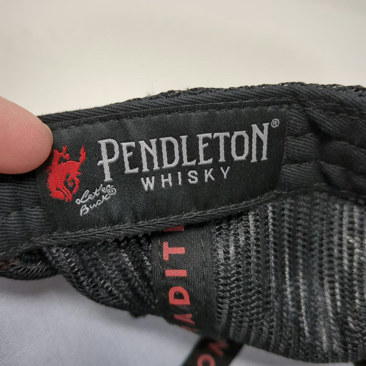 Pendleton Whisky Trucker Hat Black One Size Snapback Mesh Rubber Bronco Patch