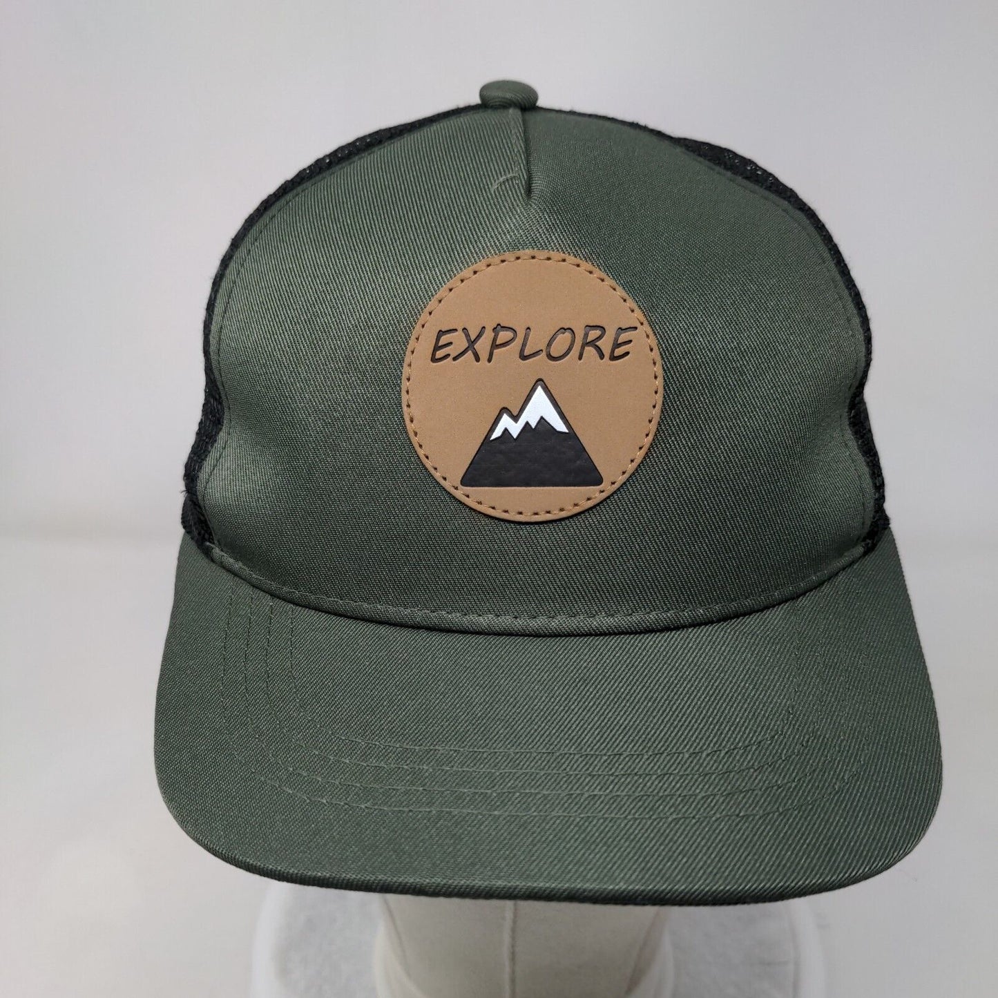 Explore Snapback Trucker Hat Green One Size Adjustable Mesh Back Patch Logo