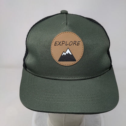 Explore Snapback Trucker Hat Green One Size Adjustable Mesh Back Patch Logo