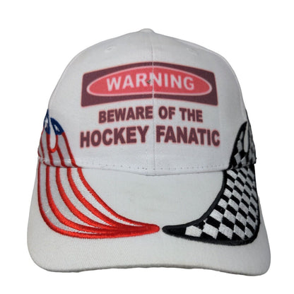 Otto Men's Strapback Hat White OSFM Embroidered Flags Beware Hockey Fanatic