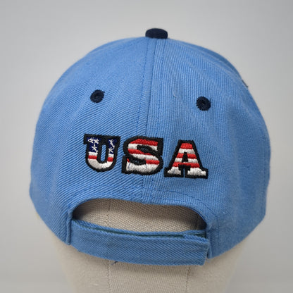 USA Strapback Hat Blue One Size Adjustable Embroidered 6 Panel Outdoor
