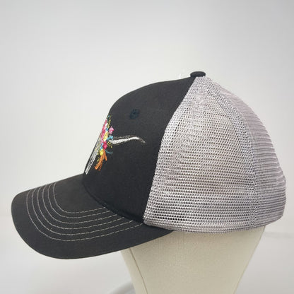 Arcadian Outfitters Trucker Hat Black One Size Floral Bull Skull Mesh Snapback